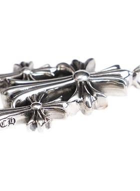 纯银重叠十字架情侣做旧项链吊坠