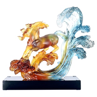 琉璃跃马摆件公司办公室好物踏浪生花装饰新中式马到成功招财摆设