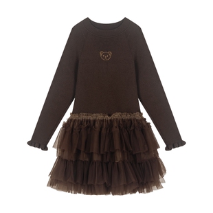 【商场同款】马拉丁儿童连衣裙冬女童网纱拼接礼服毛衣裙