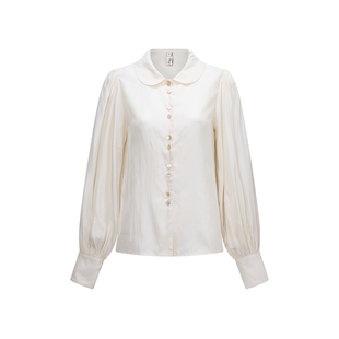 Chings 法式复古圆领大灯笼袖衬衫 显瘦内搭哑光缎面优雅内搭上衣