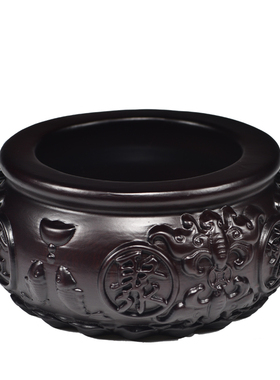 黑檀木雕聚宝盆摆件实木工艺品客厅家居办公室公司店铺开业送礼品