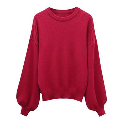 圆领慵懒风包芯纱灯笼袖加厚毛衣