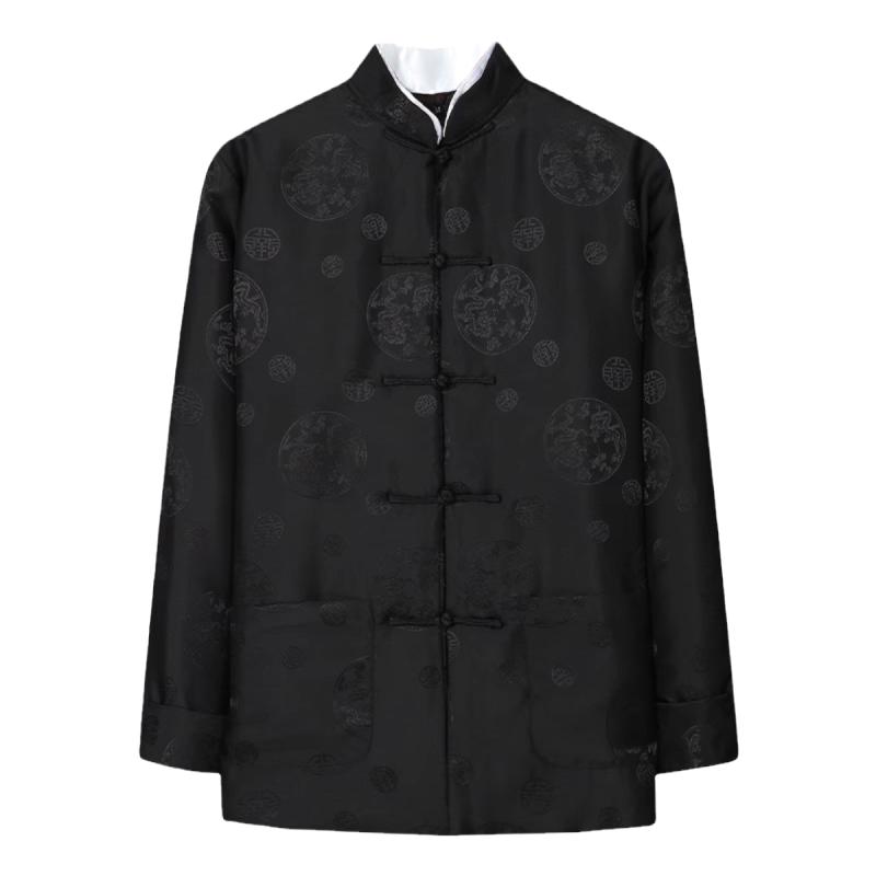 高端小龙唐装男中老年上装棉服中式婚礼服中国民族风绸缎薄棉袄冬
