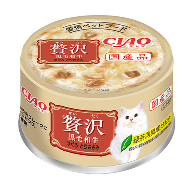日本伊纳宝ciao猫咪零食罐头金枪鱼和牛绿茶消臭补水营养湿粮80g