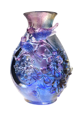 高级感喜上眉梢琉璃花瓶花鸟浮雕