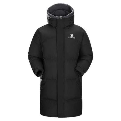 骆驼加厚连帽羽绒服中长