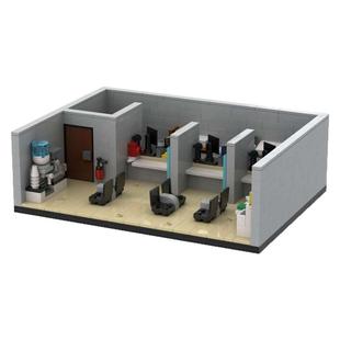 国产小颗粒营业厅办公场所小场景模型儿童益智科教积木手工玩具屋