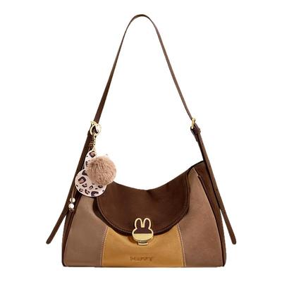 米菲大容量复古拼色托特包