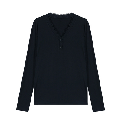松弛主义V领长袖T恤针织衫上衣