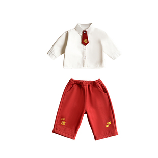 宝宝过年衣服冬季婴儿套装红色喜庆针织开衫裤子一整套分体毛衣冬