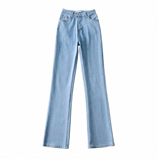 春季新款 欧美复古高腰显瘦微喇叭直筒裤女宽松垂感拖地牛仔裤