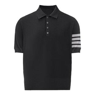 【官方正品】TB短袖男女同款情侣t恤纯色polo衫半袖翻领休闲四杠