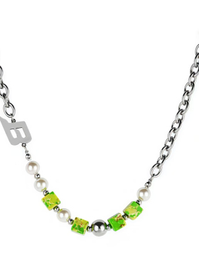 NG字母绿色方块潮流时尚钛钢项链