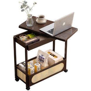 可移动边几茶几中古小桌子沙发边柜小户型折叠推车置物架实木客厅
