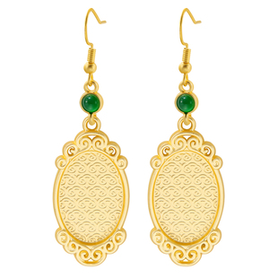 宋锦diy耳环女手工非遗祥云纹底托底胚包布耳挂复古绿珠耳饰配件