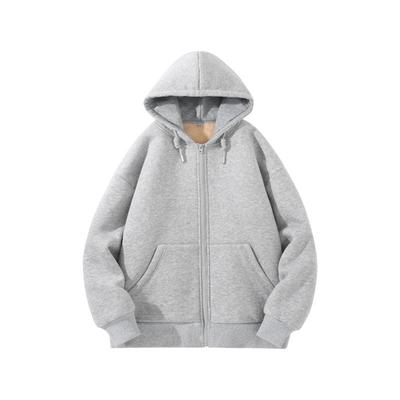 班尼路S&K系列灰色羊羔绒开衫外套女款冬季新款加绒加厚保暖卫衣N