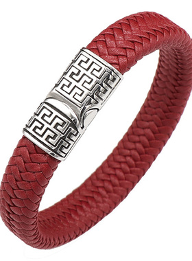红色百搭本命年手镯刻字编织皮绳