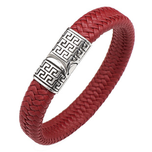 简约民族风红色百搭情侣皮手链皮绳编织饰品手环潮男女本命年手镯