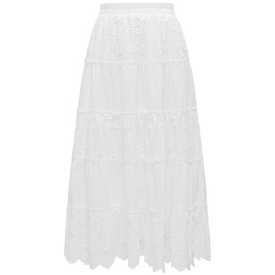 朵以2025夏季新款甜美温柔立体花朵白色半身裙A字裙初恋感小白裙