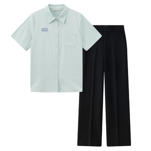 东京岁时记dk夏季学院风绿色短袖衬衫男时尚百搭正装休闲制服套装