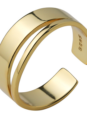 戒指925银双层光面极简风小众