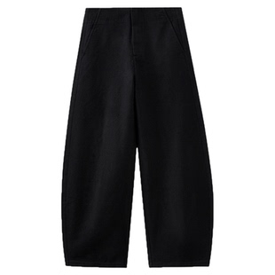 水云间黑色纯棉弯刀香蕉裤女休闲镰刀长裤子宽松松弛慵懒风2026春