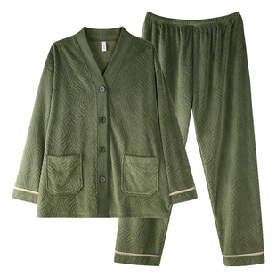 轩靓睡衣女秋冬季加绒加厚珊瑚绒保暖时尚海岛绒家居服春秋款套装