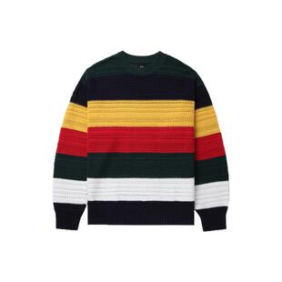 BEAMS男装宽松条纹针织衫2025春季新款时尚活力镂空编织薄毛衣