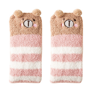 过膝珊瑚绒袜子女加绒加厚长筒睡觉穿的秋冬保暖产后月子袜地板袜