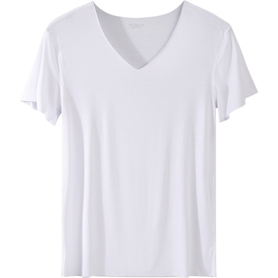 花花公子白色短袖t恤男夏季宽松薄打底衫v领冰丝无痕2025年新款潮