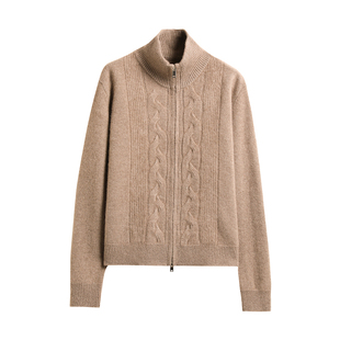 高级半高领山羊绒开衫女加厚双拉链提花毛衣外套宽松外搭针织上衣