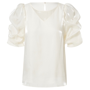 La Koradior拉珂蒂夏季通勤白色t恤女新款显瘦泡泡袖上衣气质小衫