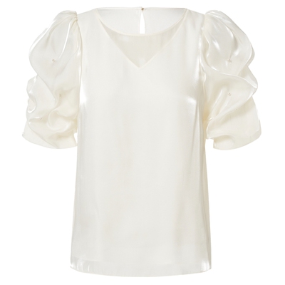 La Koradior拉珂蒂夏季通勤白色t恤女新款显瘦泡泡袖上衣气质小衫