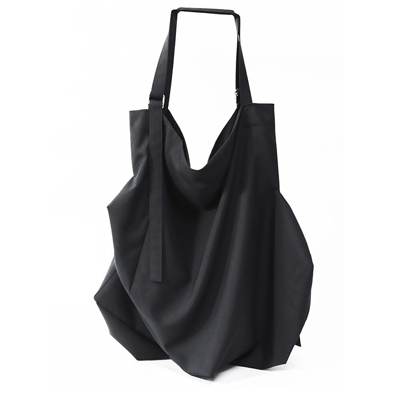 暗黑山本立体褶皱设计师休闲yohji山系大容量托特全黑单肩斜挎包