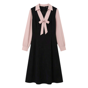 绮娑2026春装新款法式气质V领A字遮肉显瘦百搭长袖大码胖MM连衣裙