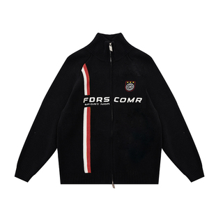 FDR官方店 复古运动撞色开衫毛衣男女秋冬季美式街头情侣高领上衣