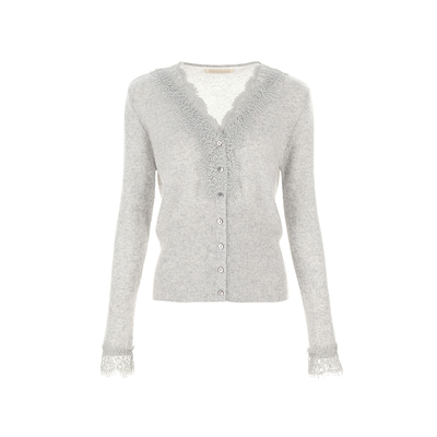 wanatry山羊绒蕾丝V领针织开衫