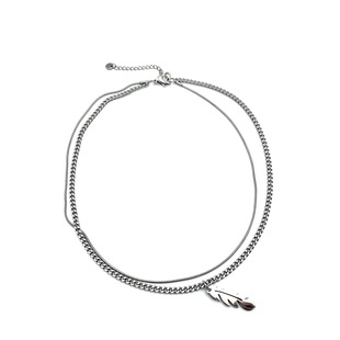 NFF欧美复古质感树叶双层钛钢项链男ins潮百搭嘻哈锁骨链小众轻奢