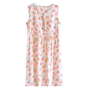 夏季棉绸无袖背心睡裙女带胸垫薄款人造棉可外穿中长款连衣裙宽松