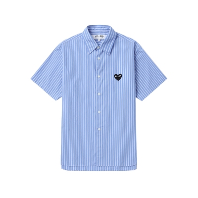 IT翻领条纹短袖衬衫青春学院风