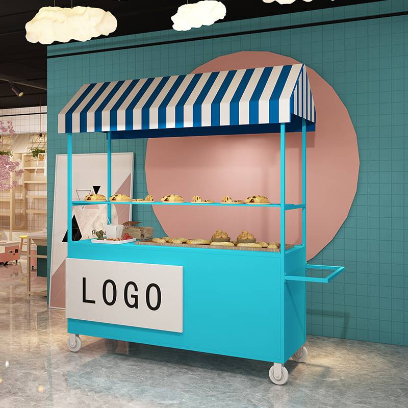 北欧手推摆摊车网红夜市可移动小推车户外商场地摊卖货铁艺餐车