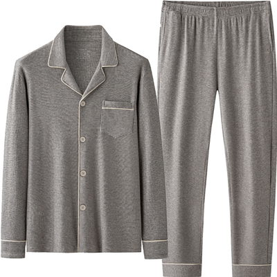 淳度RX天丝绒睡衣男款春秋长袖提花格高级感可外穿冬季家居服套装