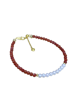 PrincessYY极光无暇淡水珍珠天然红南石S925纯银手链轻奢小众精致