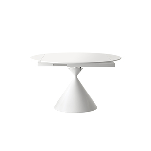 奶油风纯白色哑光岩板餐桌旋转伸缩折叠华尔兹餐桌方变圆两用桌子