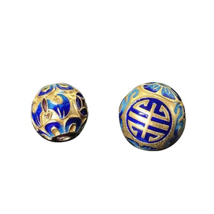 S925纯银景泰蓝配件 福寿12mm圆珠手链项链DIY手工材料珐琅彩隔珠