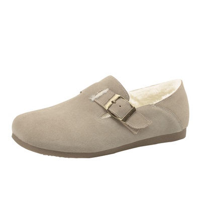 达芙妮加绒勃肯鞋厚底真皮乐福鞋