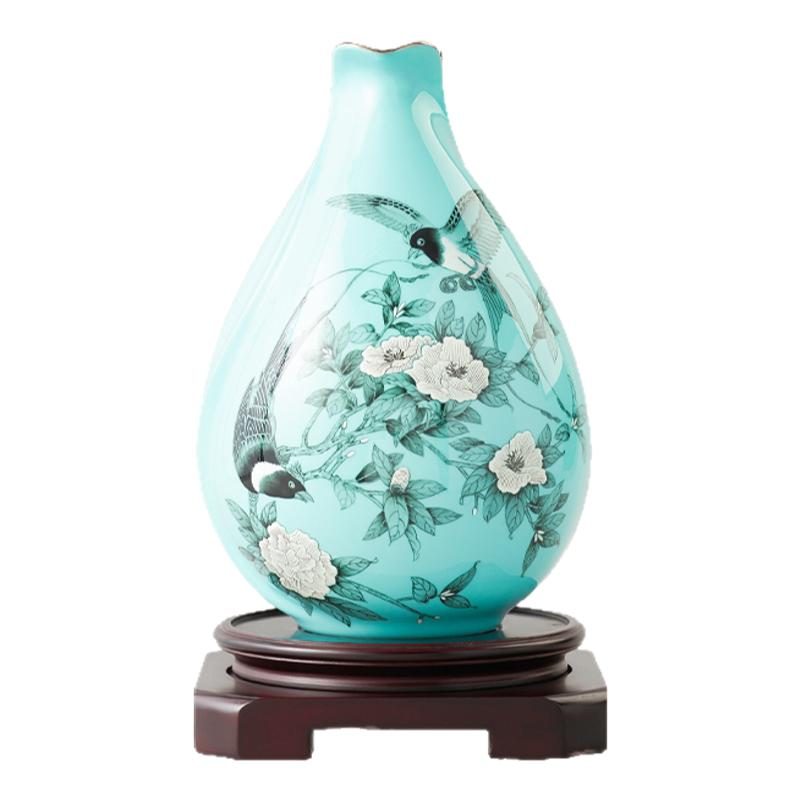 永丰源 夫人瓷手绘蓝观澜瓶(290mm)高档陶瓷花瓶摆件客厅收藏品