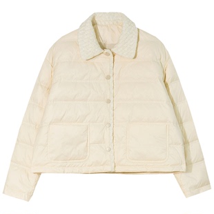 GESGOO轻薄短款羽绒服冬季女2025新款小个子翻领简约外套90白鸭绒