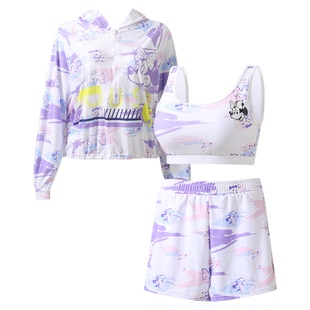 迪士尼分体泳衣三件套女士新款海边度假背心防晒罩衫沙滩大码泳装