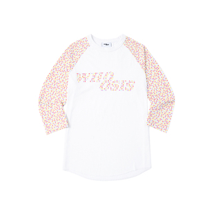 WHOOSIS（不知其名）糖果波点印花弧形下摆插肩八分长袖T恤男女潮